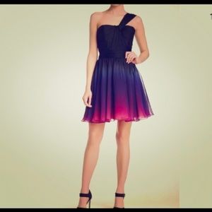 Halston Heritage One Shoulder Chiffon Ombre Dress